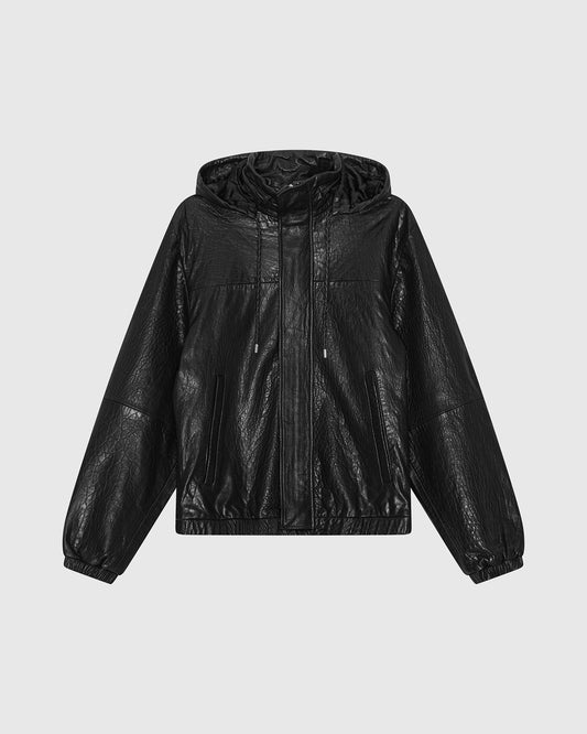 'Hakon' Hooded Leather Jacket