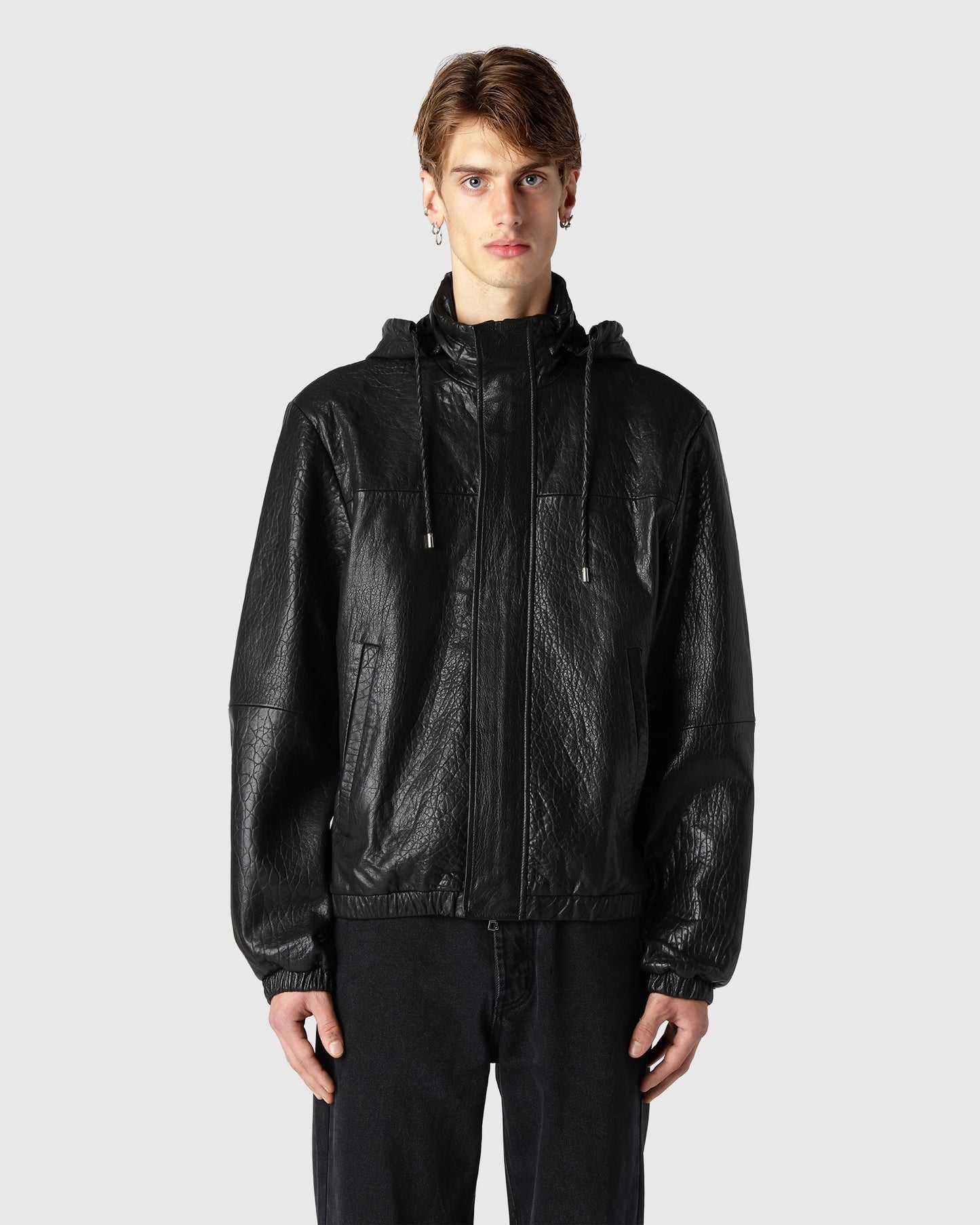 'Hakon' Hooded Leather Jacket