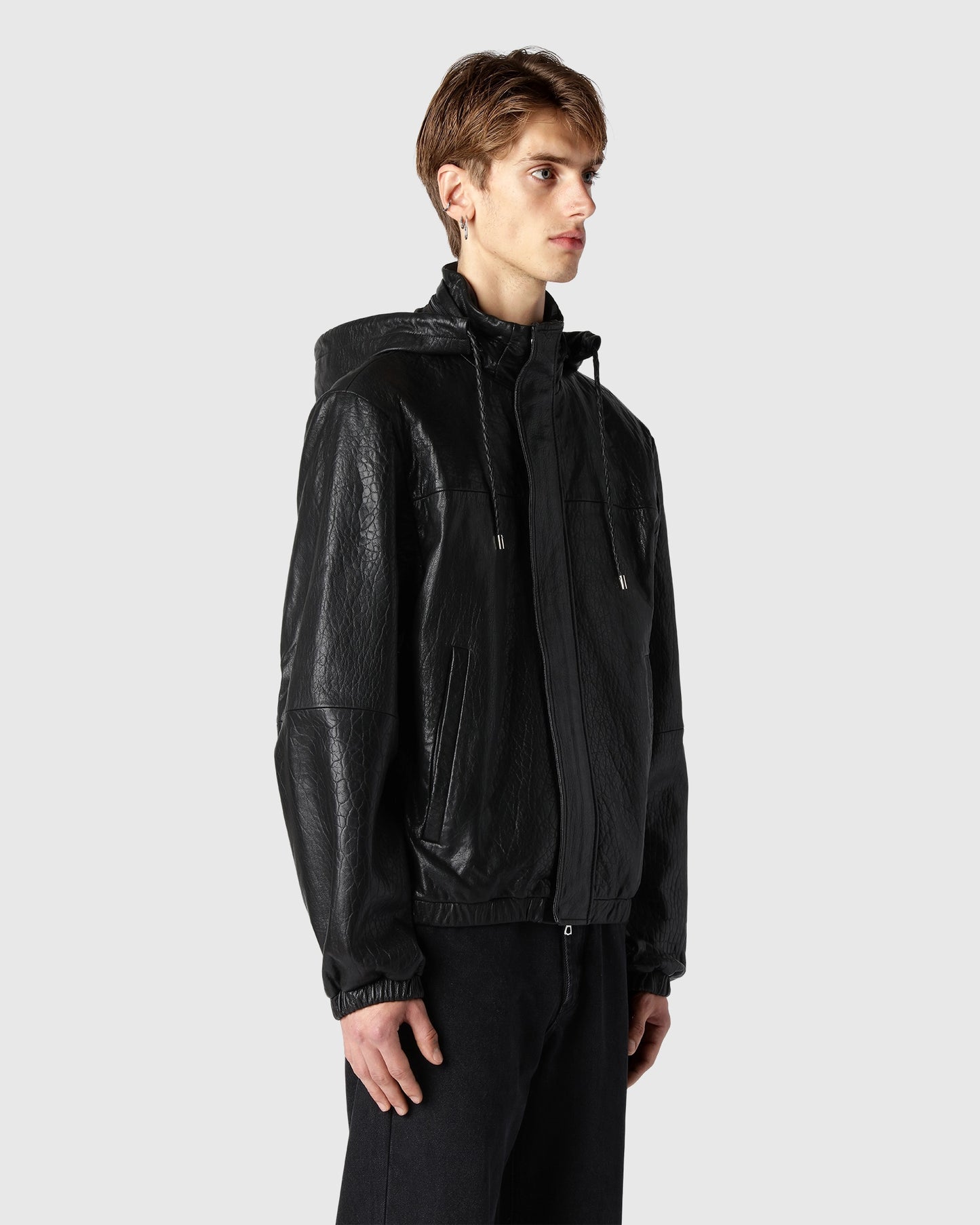 'Hakon' Hooded Leather Jacket