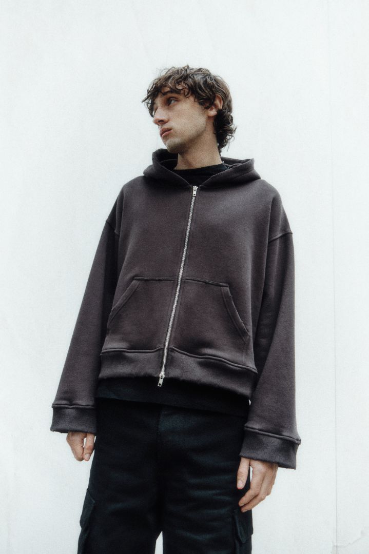 "DIM GREY" SHRUNKEN ZIP HOODIE