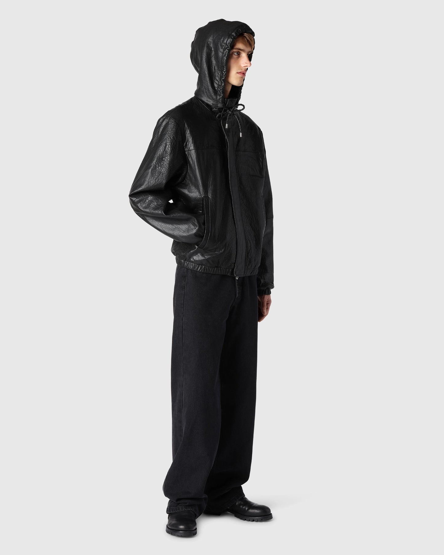 'Hakon' Hooded Leather Jacket