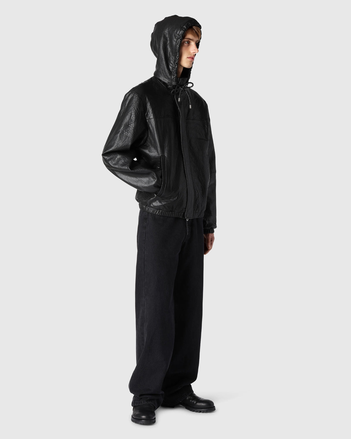 'Hakon' Hooded Leather Jacket
