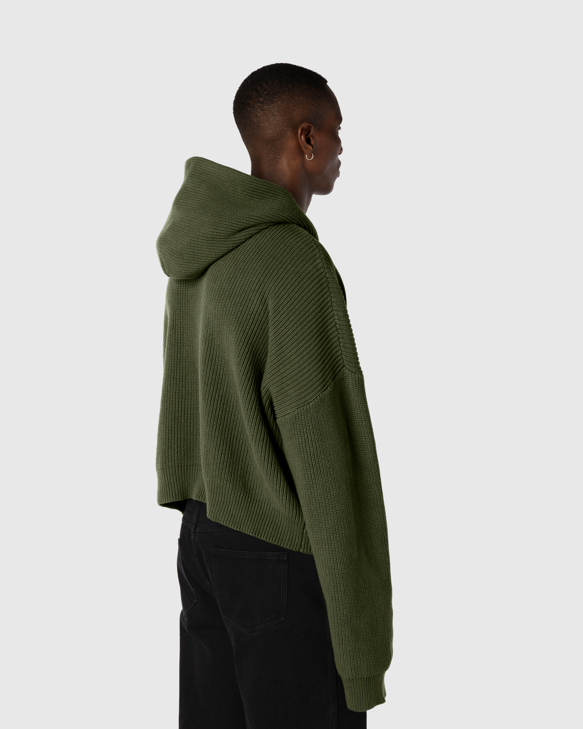 "OLIVE" CROPPED KNITTED FISHERMAN ZIP HOODIE