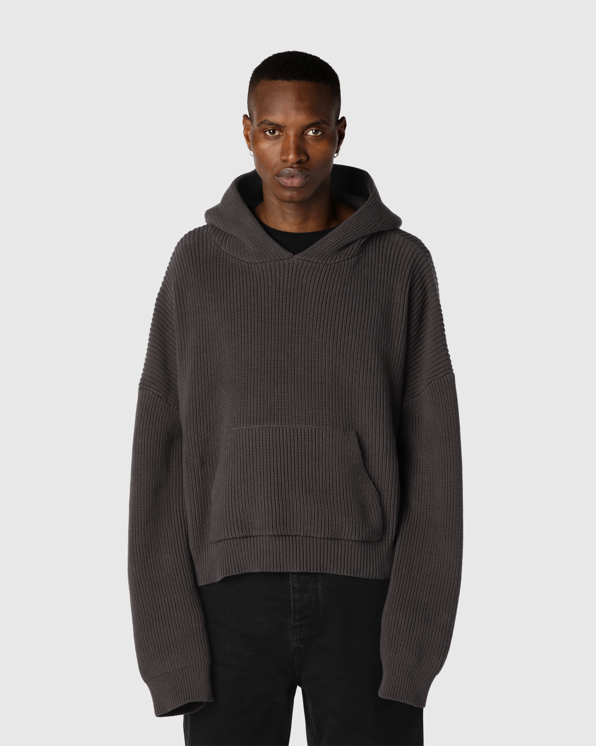 "GRAPHITE" CROPPED KNITTED FISHERMAN HOODIE