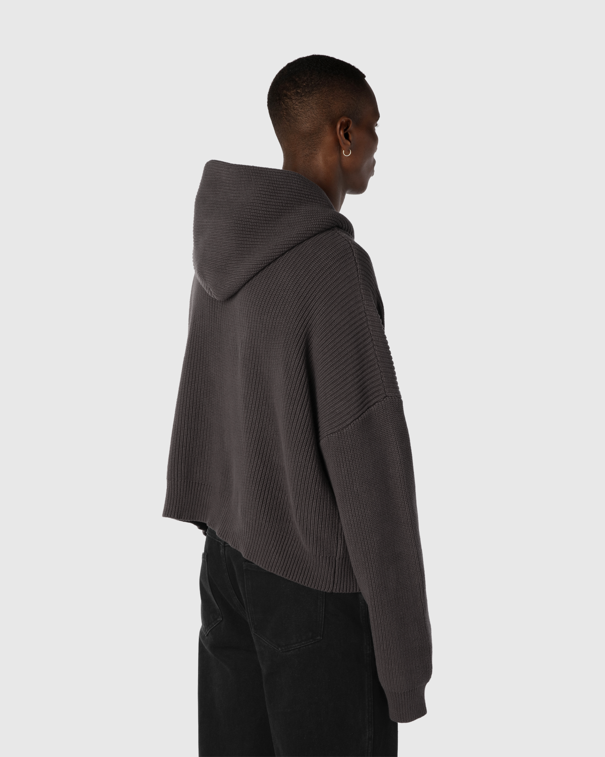 "GRAPHITE" CROPPED KNITTED FISHERMAN HOODIE