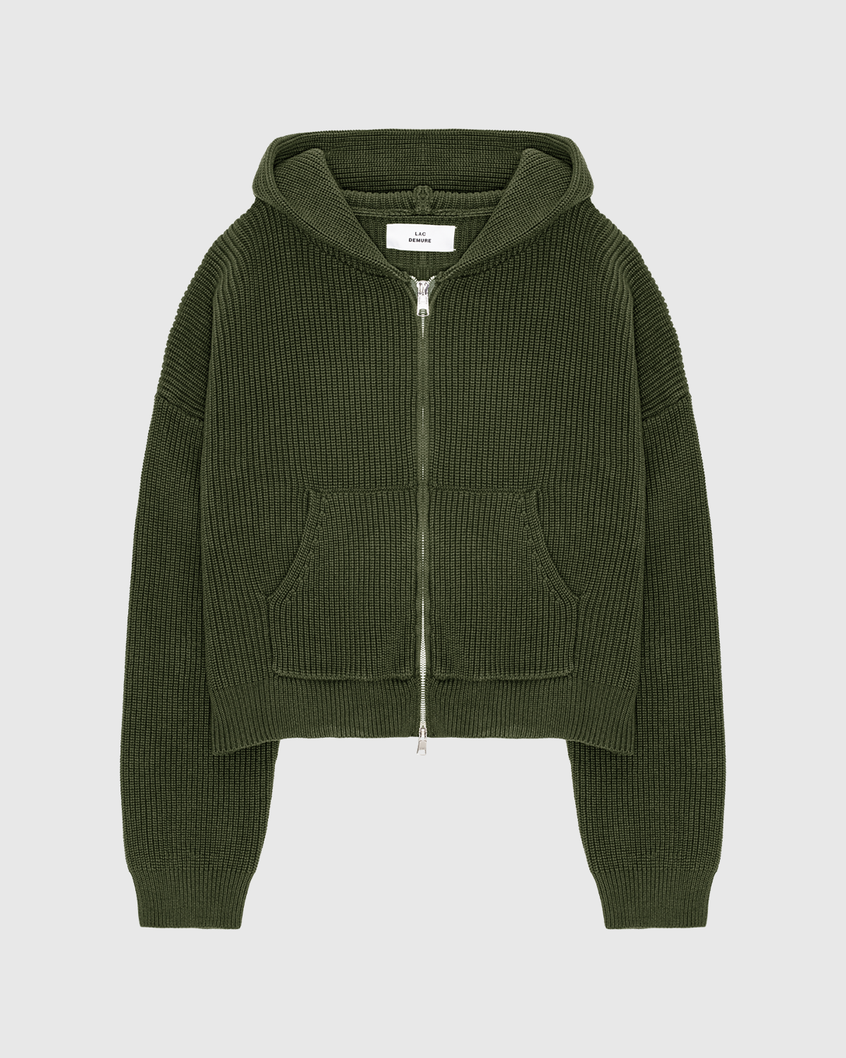 "OLIVE" CROPPED KNITTED FISHERMAN ZIP HOODIE